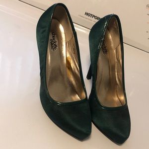 Emerald green satin shoes
